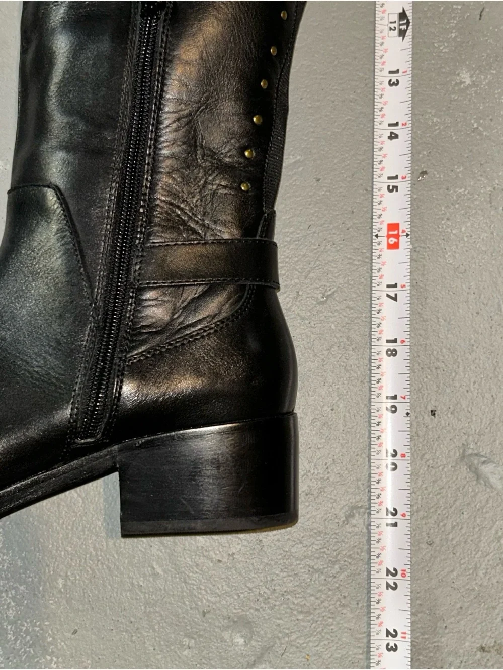 Black Studded Knee High Riding Boots Gold Buckle Equestrian Moto Biker 6.5M